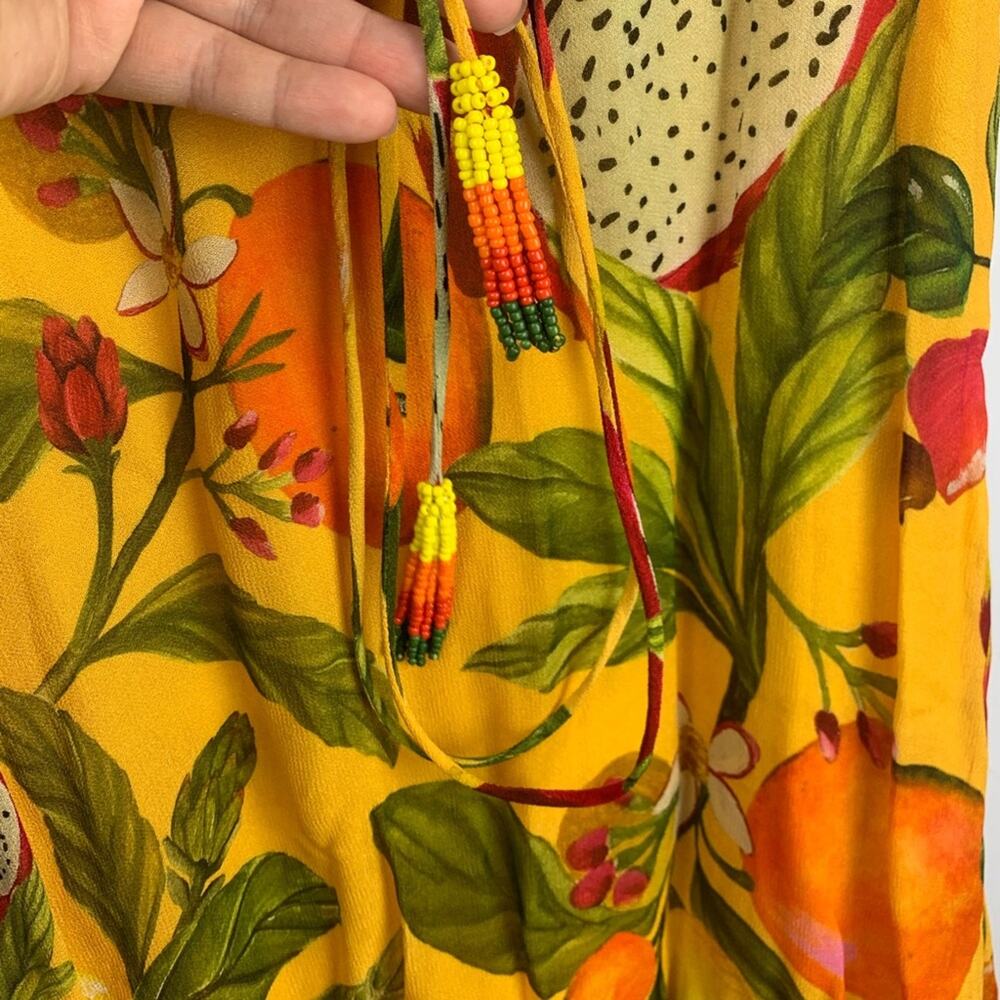 Farm Rio size small fruit lovers Yellow Floral Maxi Dress dragon fruit tropical - Picture 8 of 16